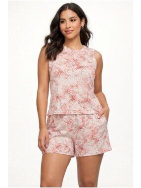 Studio 1886 Womens Ribbed Knit 2-Piece Set Pink Tie-Dye Print Size Medium
